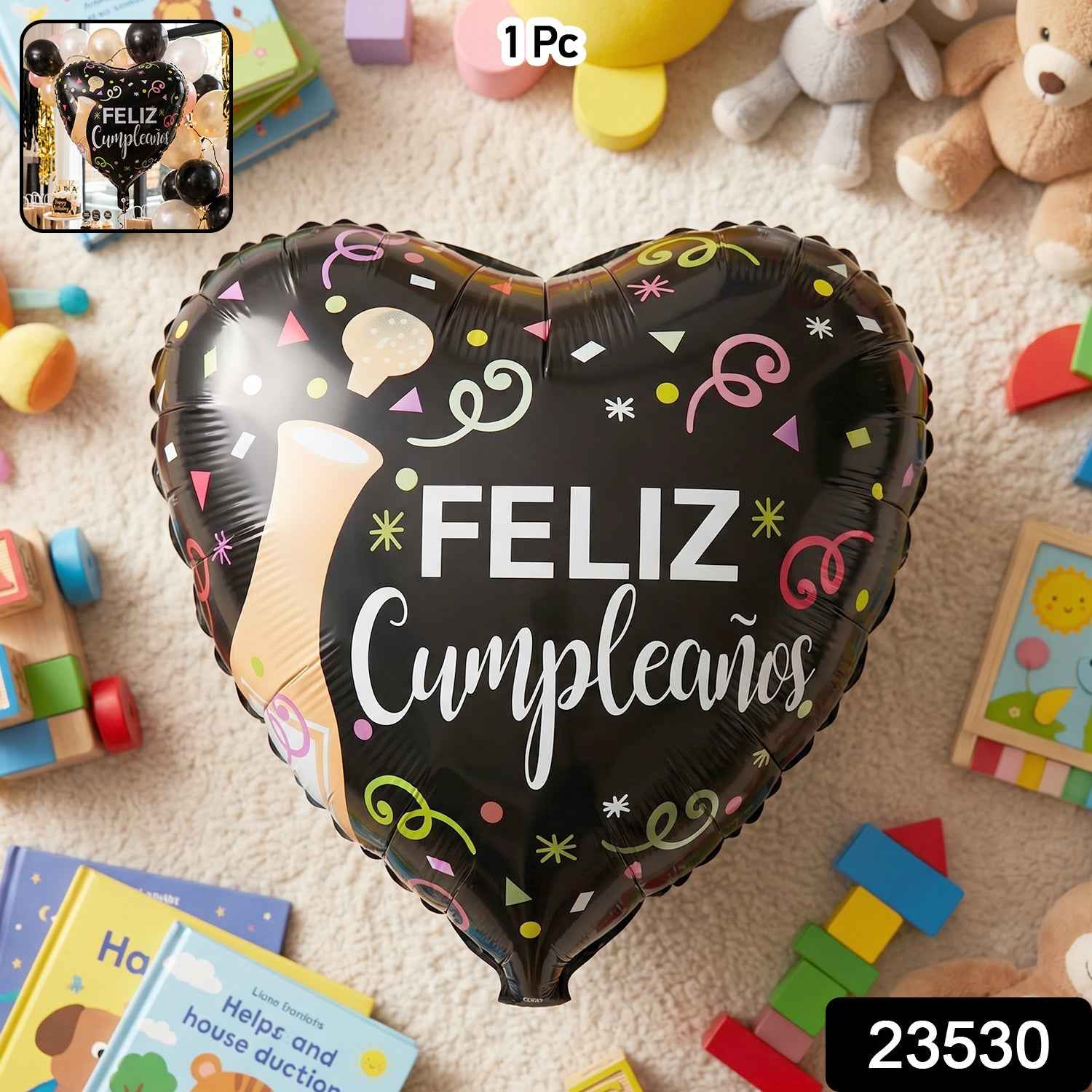 Black Heart Feliz Cumplea–os Foil Balloon Ð Bright Party Decor