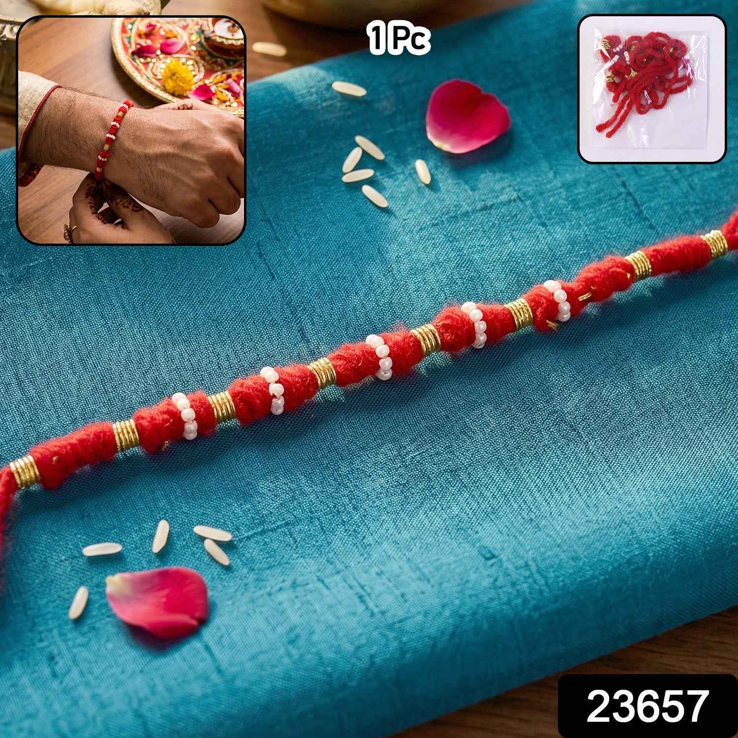 Handmade Red Rakhi with White Beads Ð Traditional Celebration Accessory