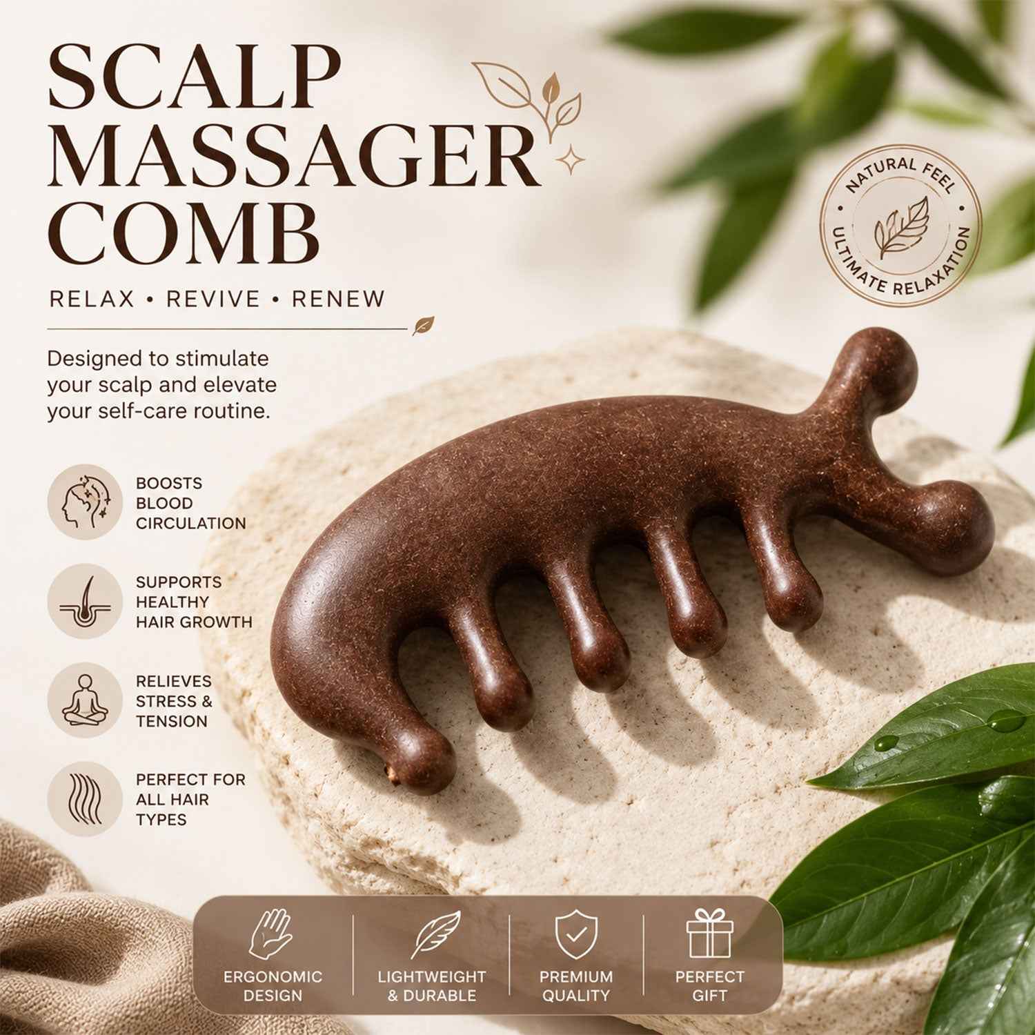 Wooden Scalp Massager Comb Ð Promotes Hair Growth & Relaxation