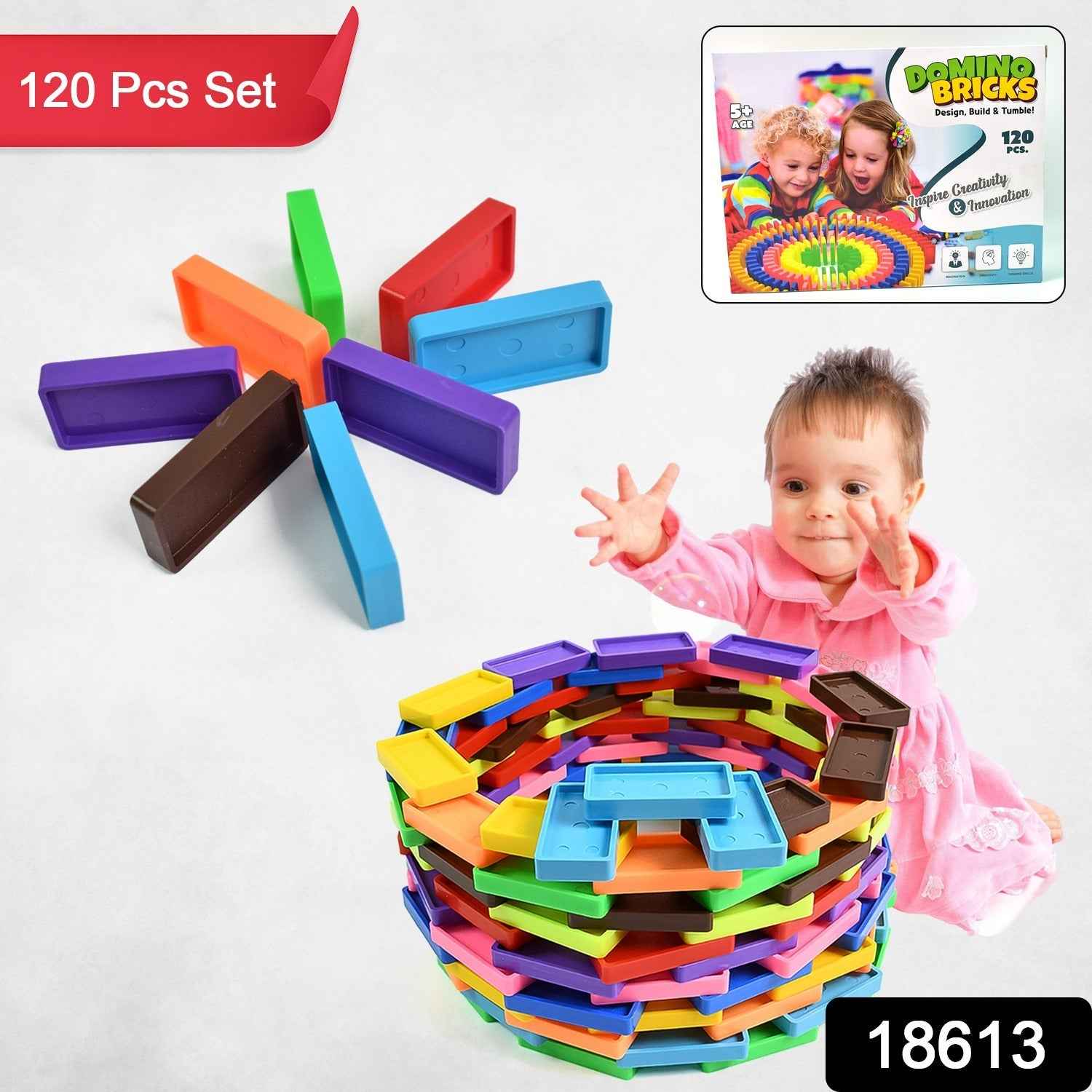 Wooden Domino Blocks – 120 Pcs Colorful Stacking Set | Aditi