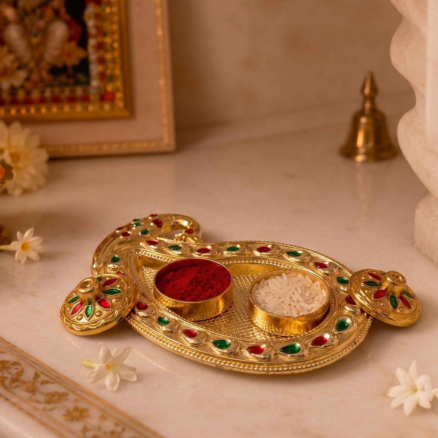 Golden Kumkum Kankavati Holder Ð Elegant Pooja Organiser