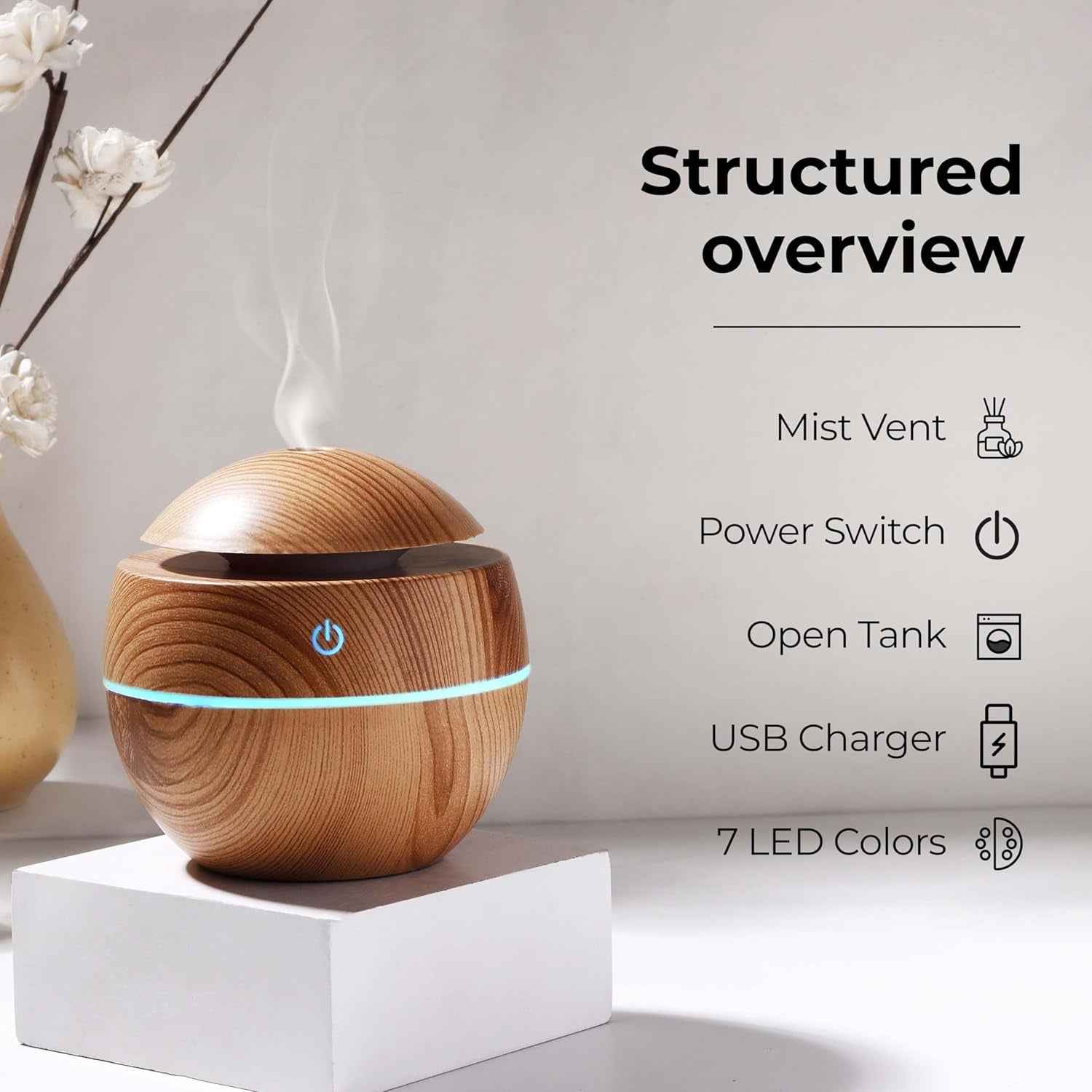 Ultrasonic Aroma Diffuser Ð Compact 200ml with Color LED Light