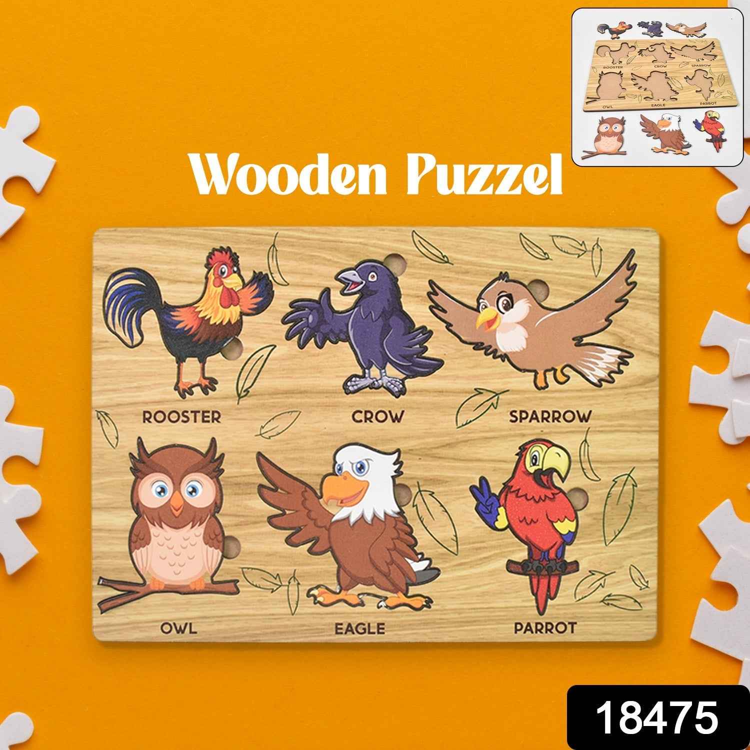 Wooden Bird Puzzle – Educational Board for Kids | Inventive Play