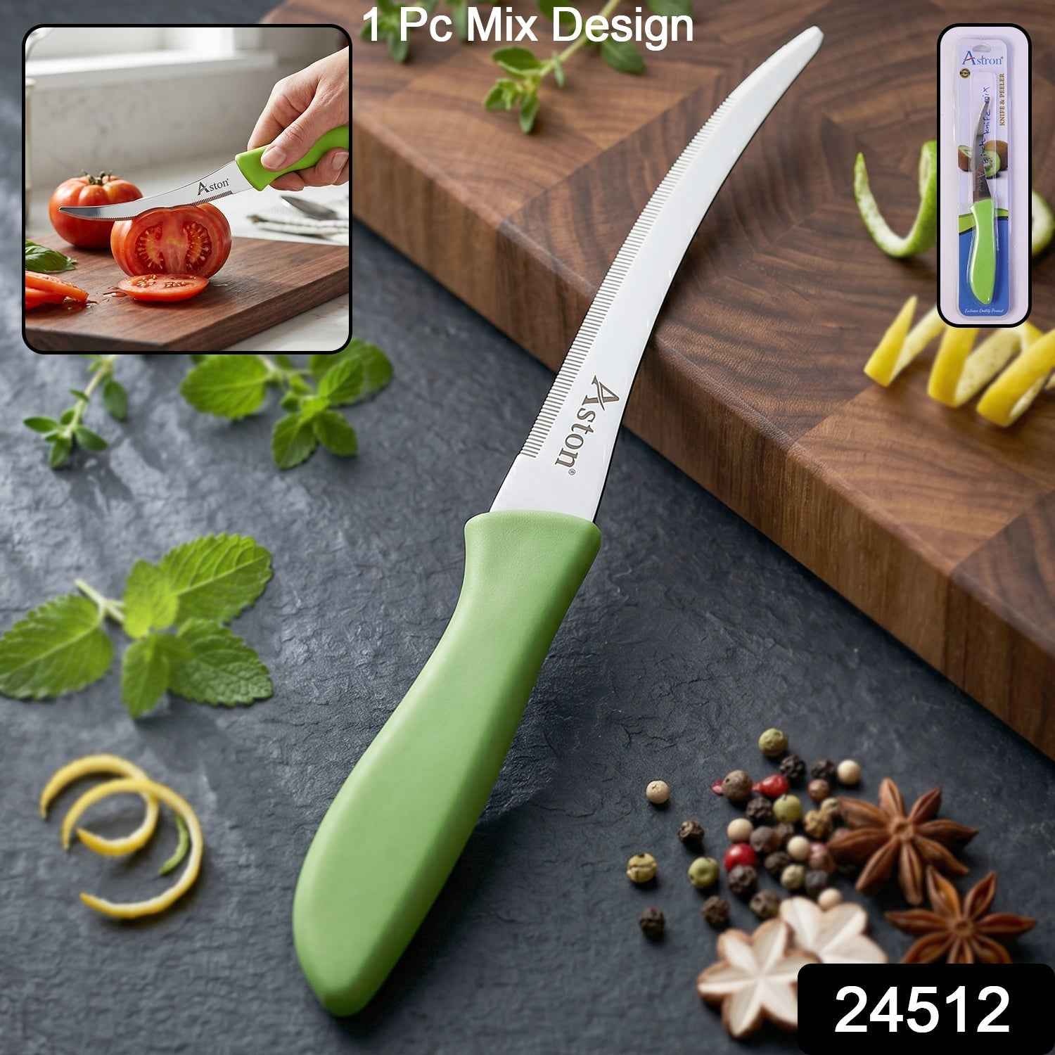 Kitchen Utility Knife Ð Sharp, Curved Serrated Blade for Precise Cutting