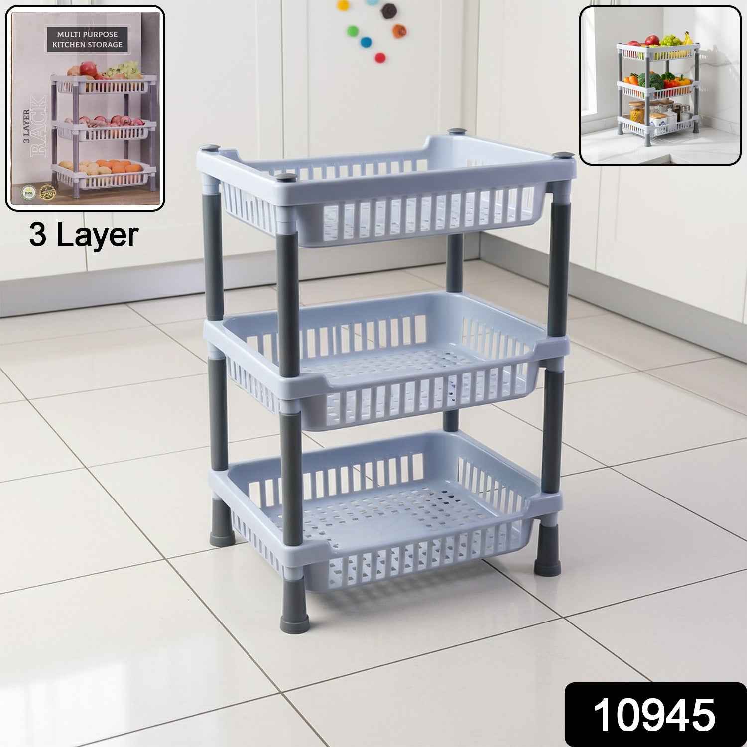 Kitchen Storage Basket Rack – 3-Layer Ventilated Organizer