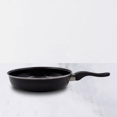 14-inch hard anodized tadka fry pan with induction base on a white surface.
