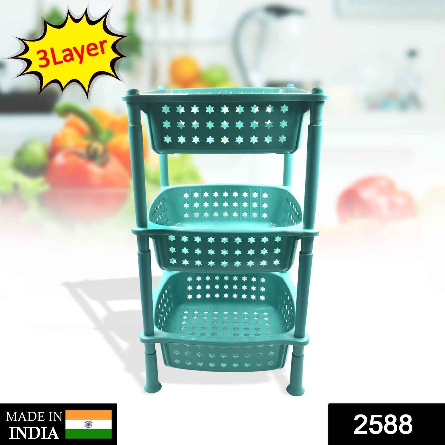 Kitchen Trolley Basket – 3 Layer Square Storage Rack | CookAura