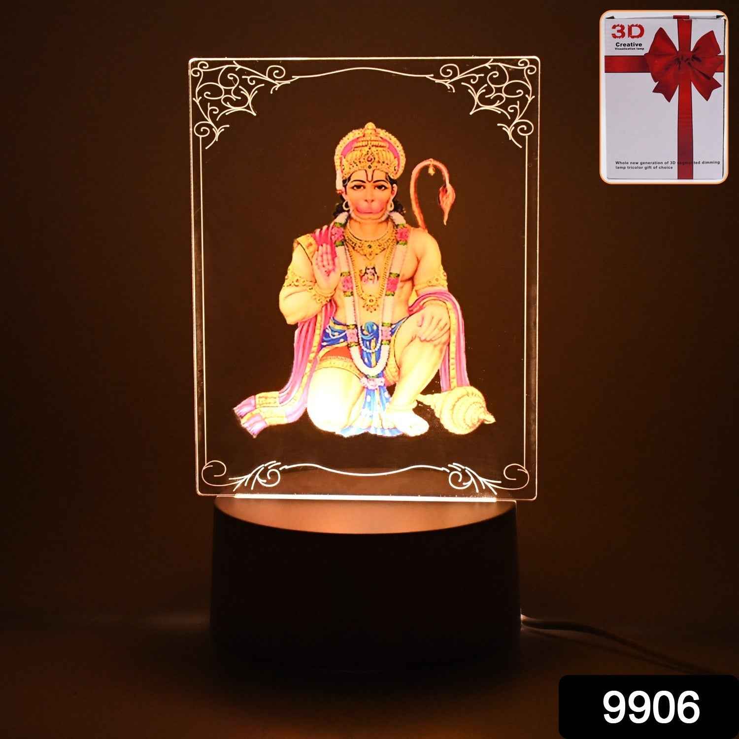 3D Lord Hanuman Frame with Soft White LED Light – Spiritual Decor