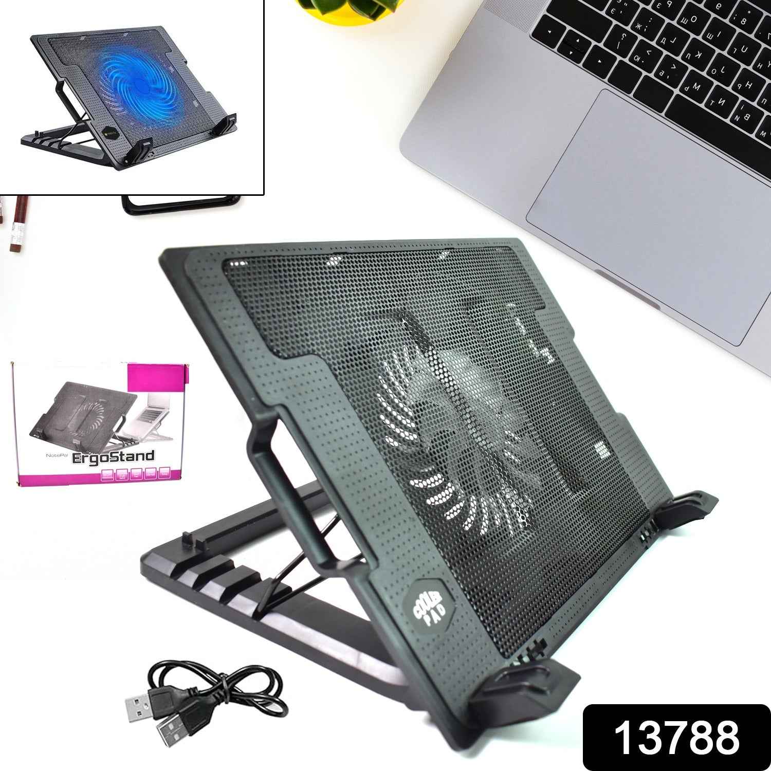 Laptop Cooling Pad – Adjustable Stand, Dual Fan | Indo Glow