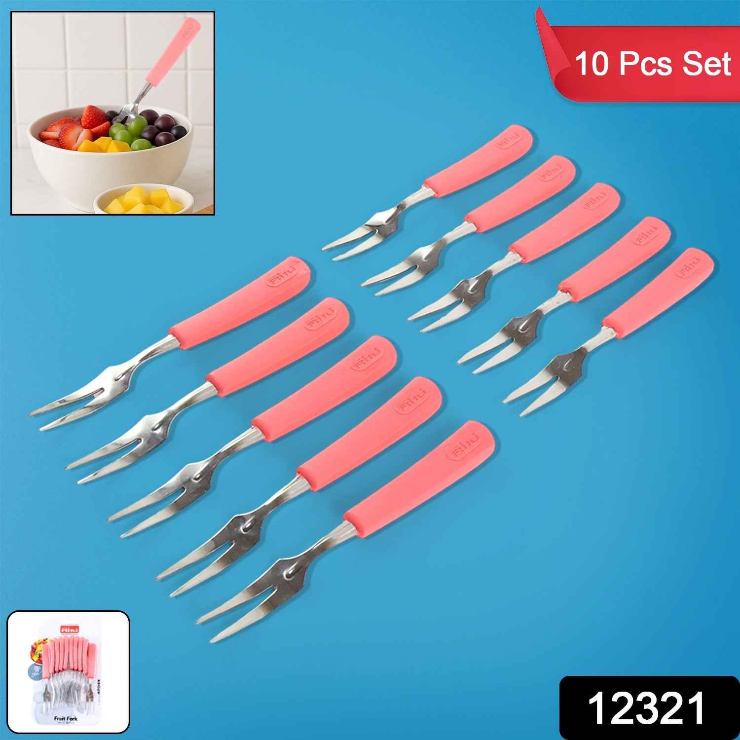 Stainless Steel Fruit Fork Set – 10 Durable Mini Forks with Soft Grip