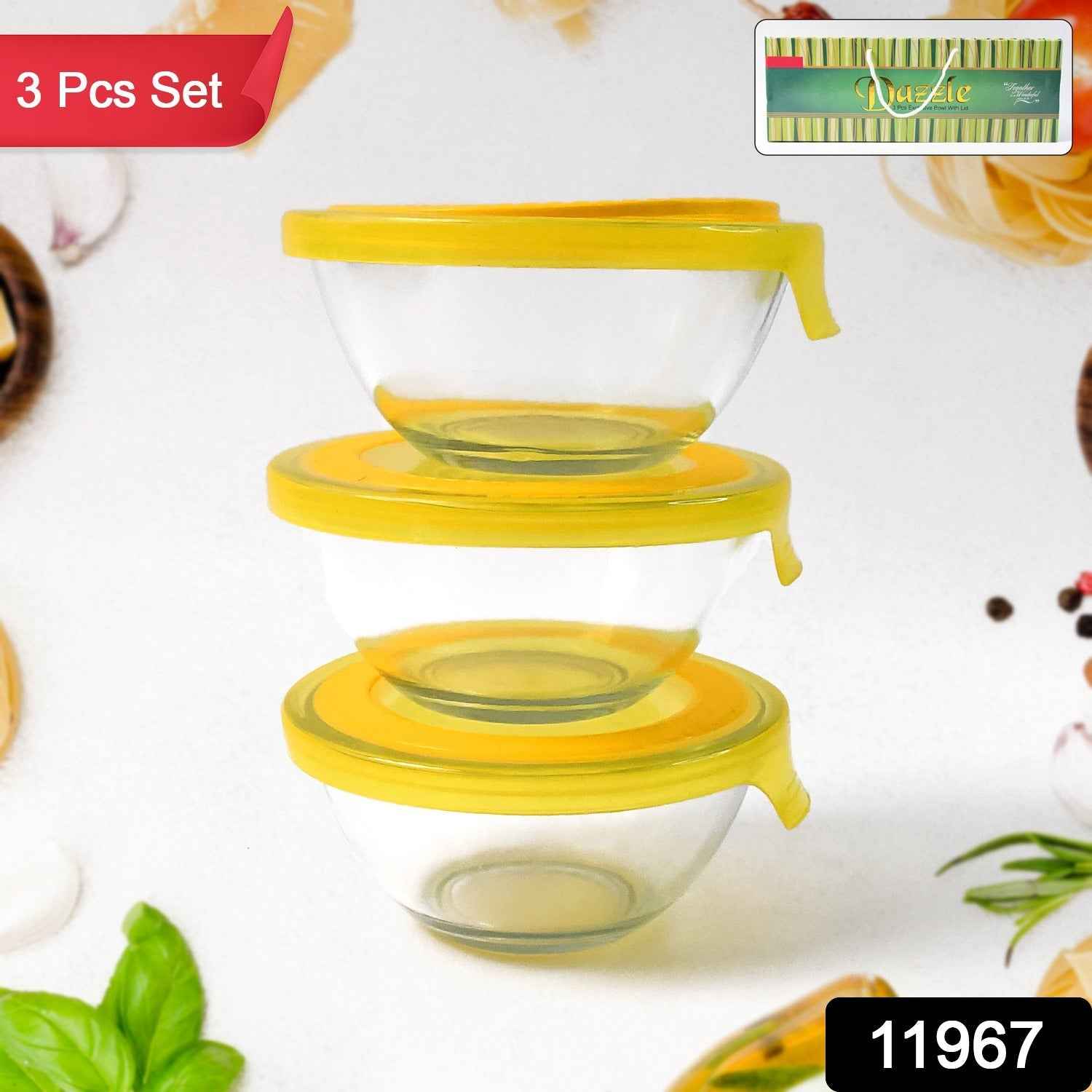 Glass Bowl Set with Lids – Multipurpose Microwave Safe (3 pcs)