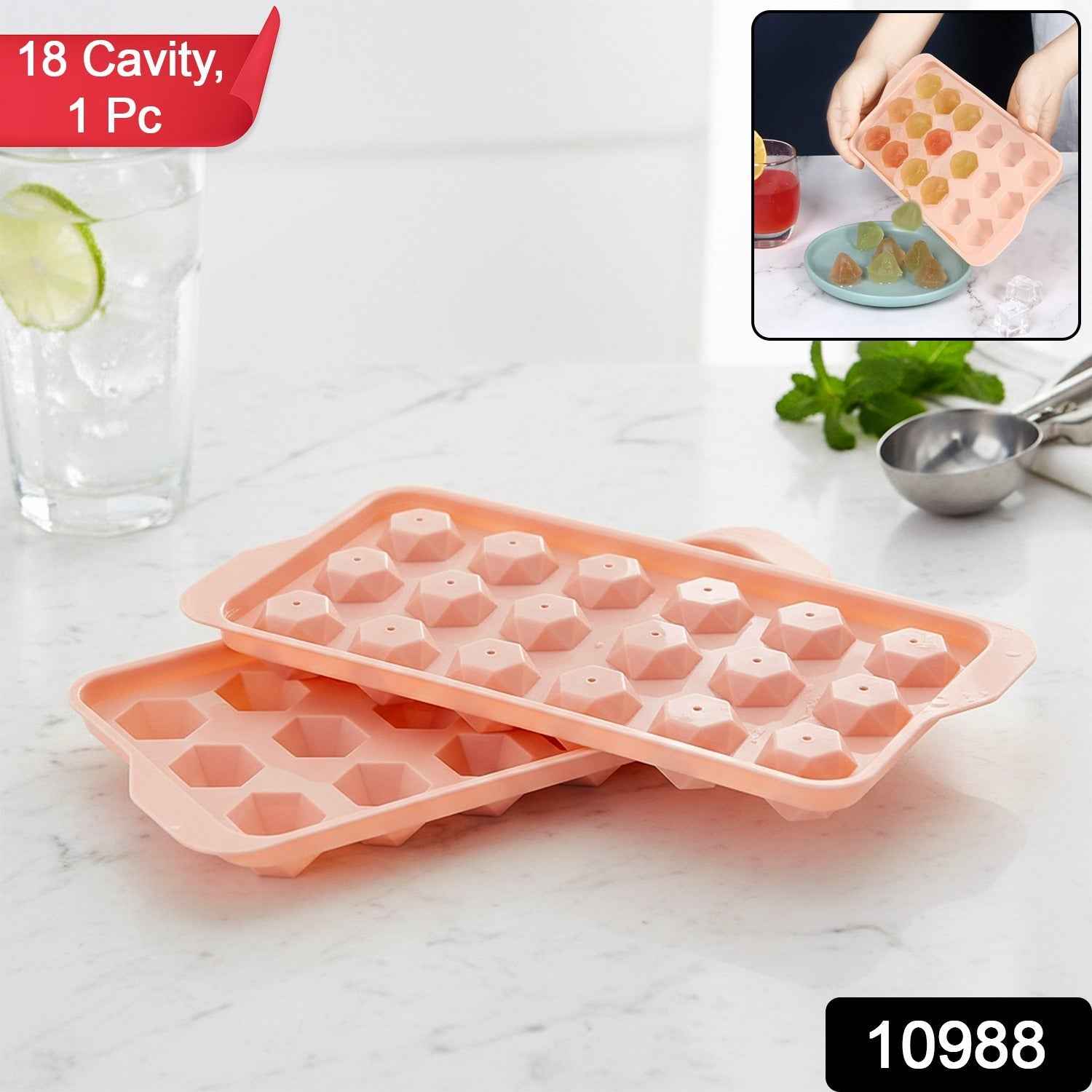 Plastic Ice Cube Tray – 18 Diamond Cavities for Easy Release