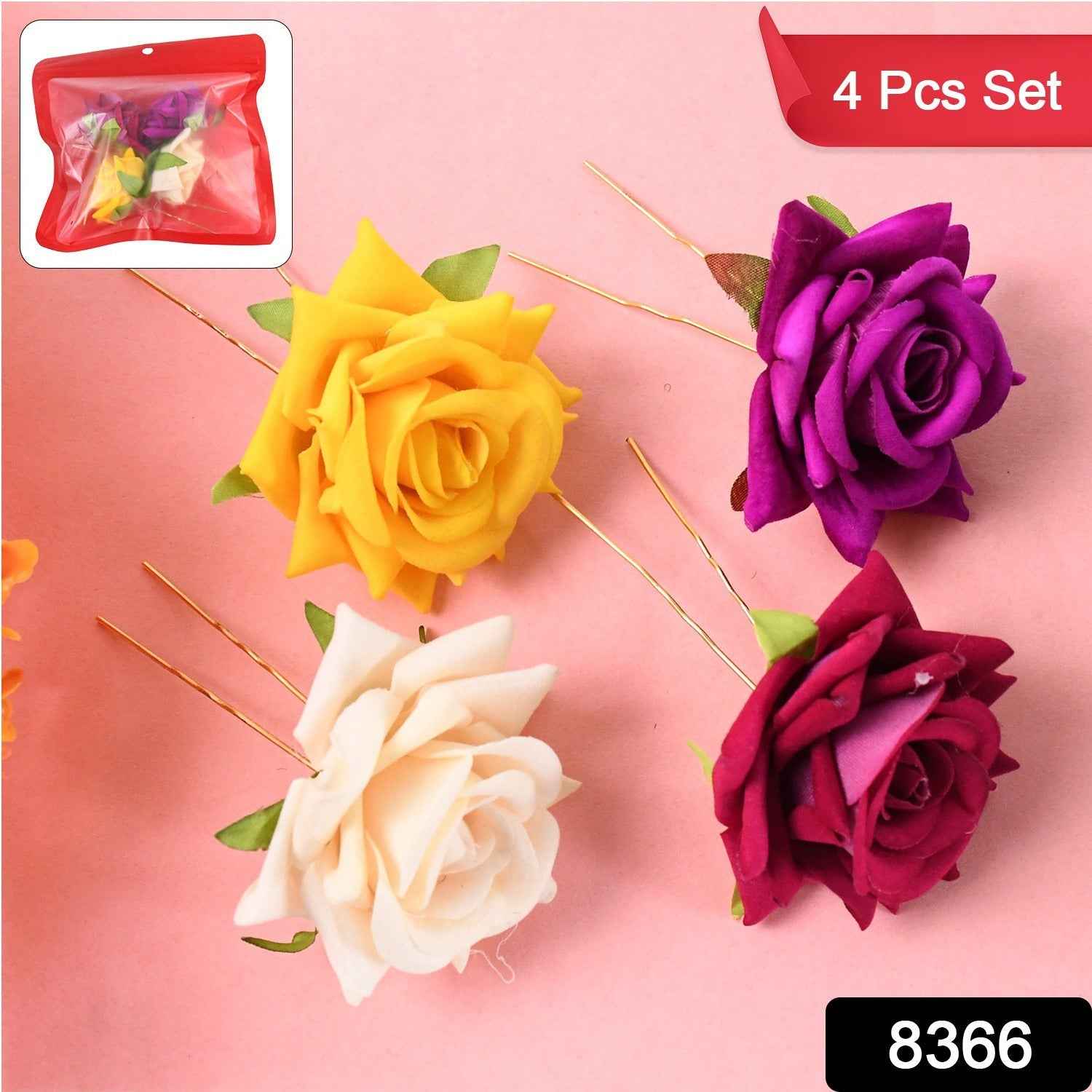 Flower Hair Pin – Vibrant Multicolor Floral Hair Accessories (4 Pcs Set)