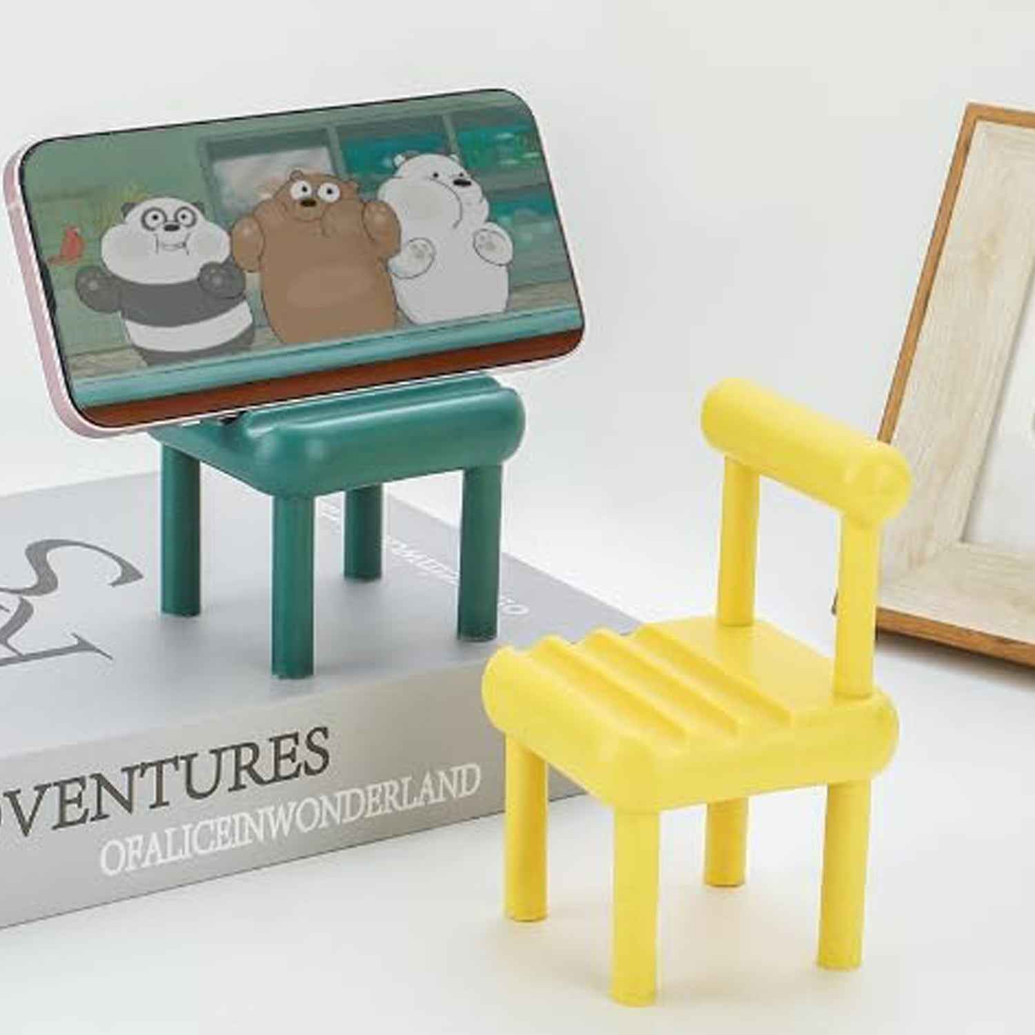 Mini Chair Phone Stand – Portable Wooden Desktop Holder | PHOBIA