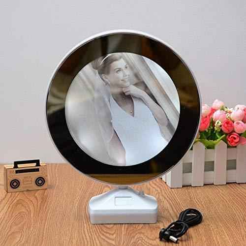 Round LED Mirror Photo Frame in mirror mode, reflecting a clear image.