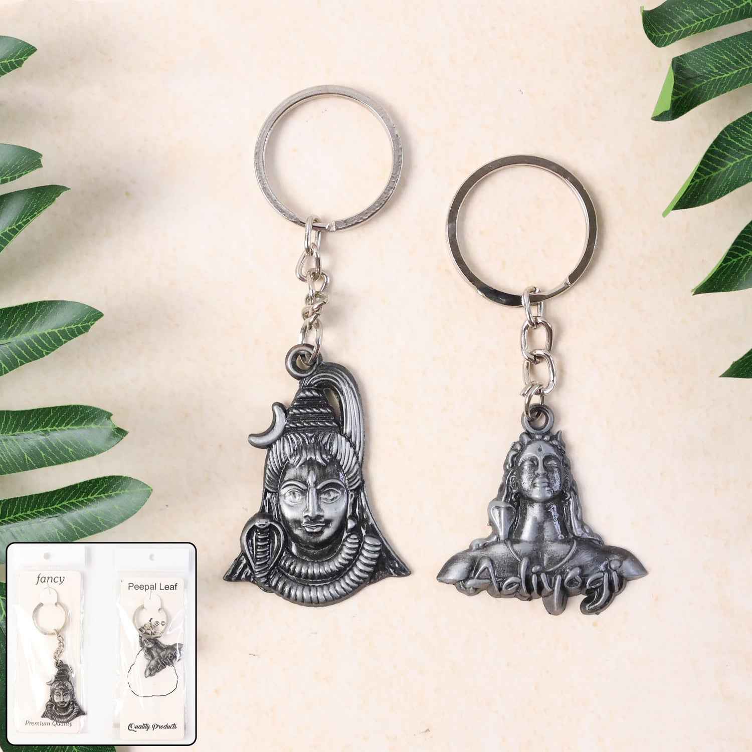 Lord Shiva Metal Keychain Set – Durable Spiritual Key Rings (2 Pc)