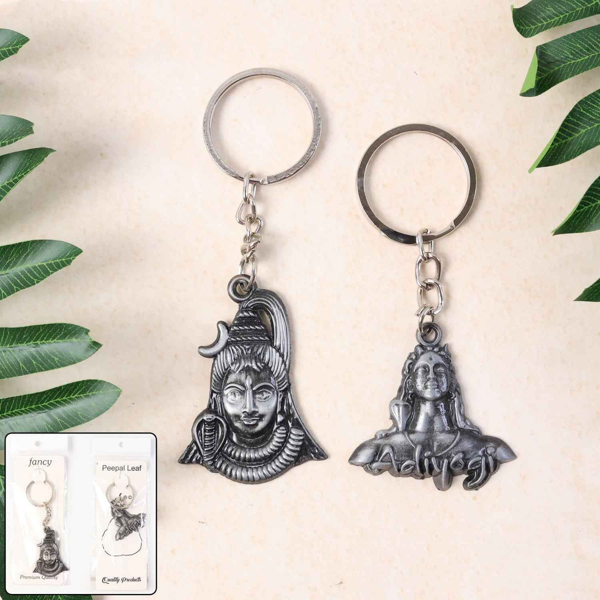 Lord Shiva Metal Keychain Set – Durable Spiritual Key Rings (2 Pc)