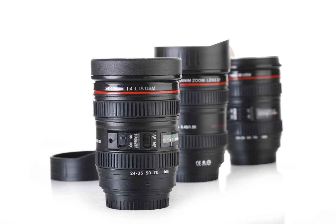 Camera Lens Coffee Mug – 350ml Travel Flask with Lid | Konvex
