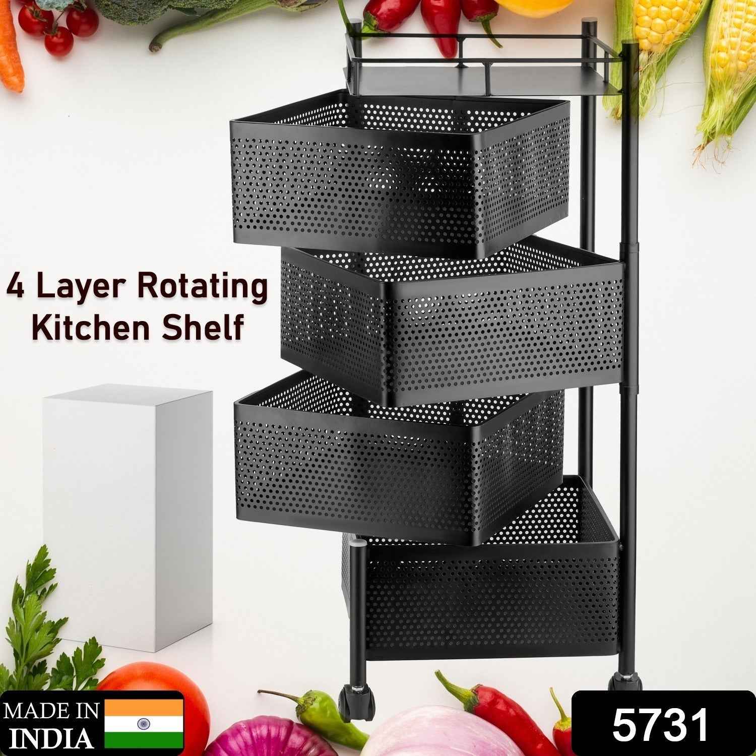 Kitchen Trolley – 4-Layer Metal Organizer for Fruits & Veggies | Tidy Table