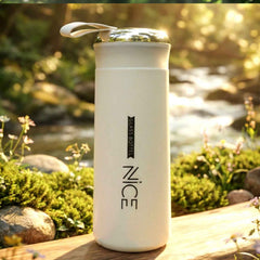 White Glass Water Bottle – Leakproof & Protective Cover 400 ML