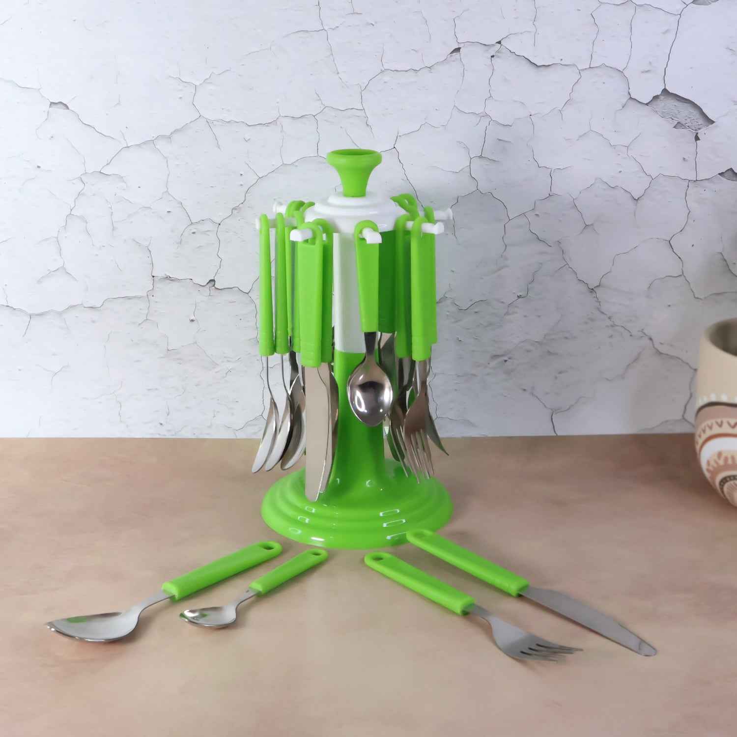 Stainless Steel Cutlery Set – 24 Pieces with Rotating Stand