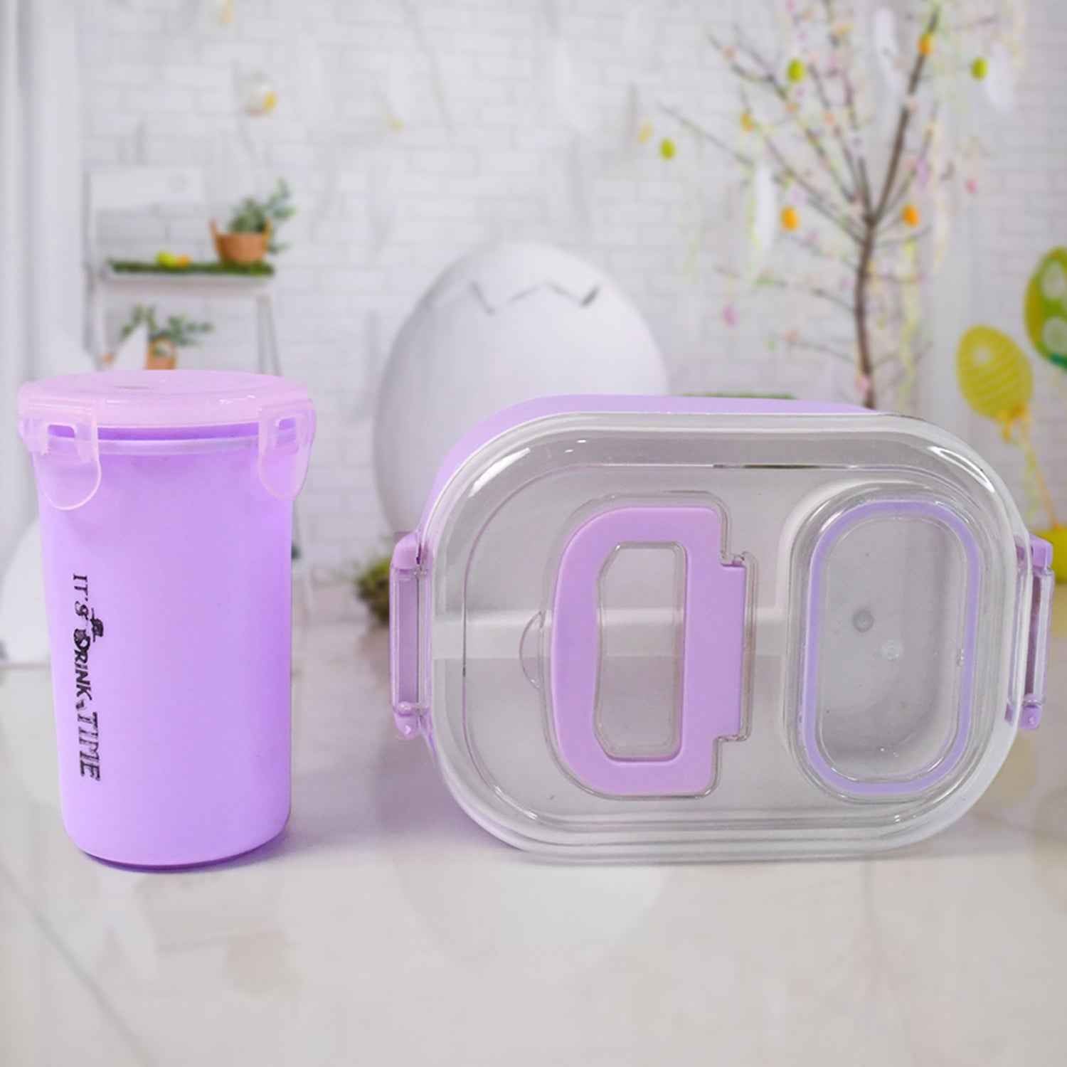 Compact kids lunch box set with easy-grip handle for portability