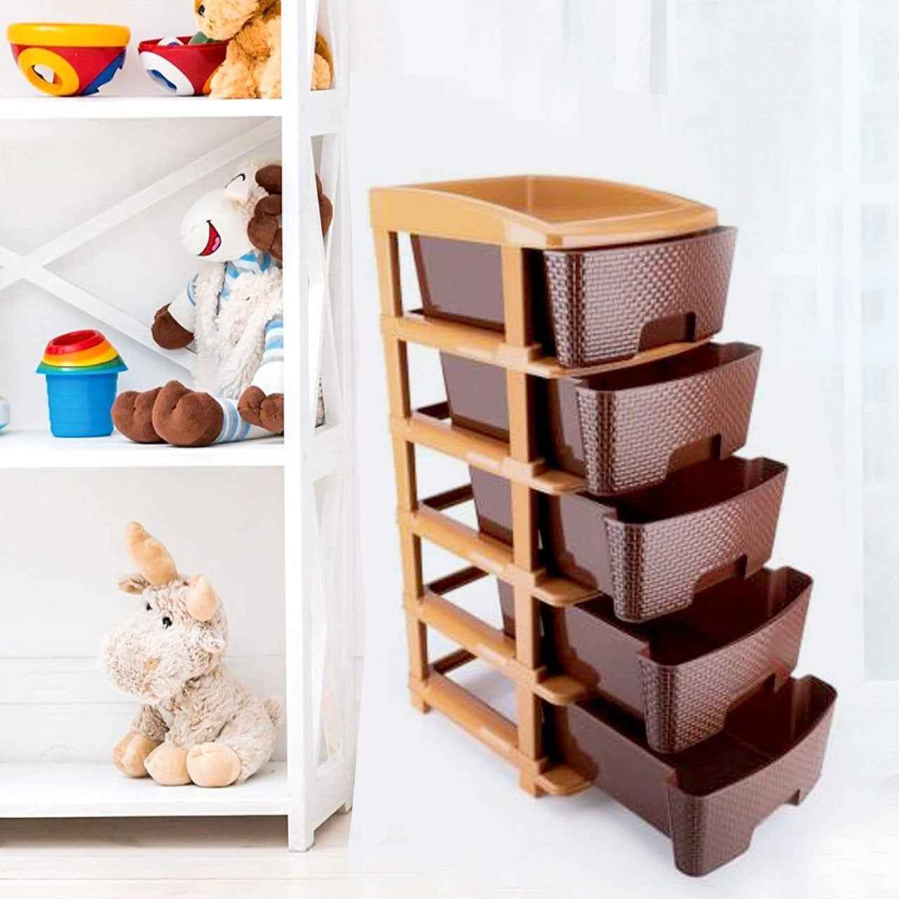 Plastic Modular Drawer – 5-Tier Brown Storage | Organivo