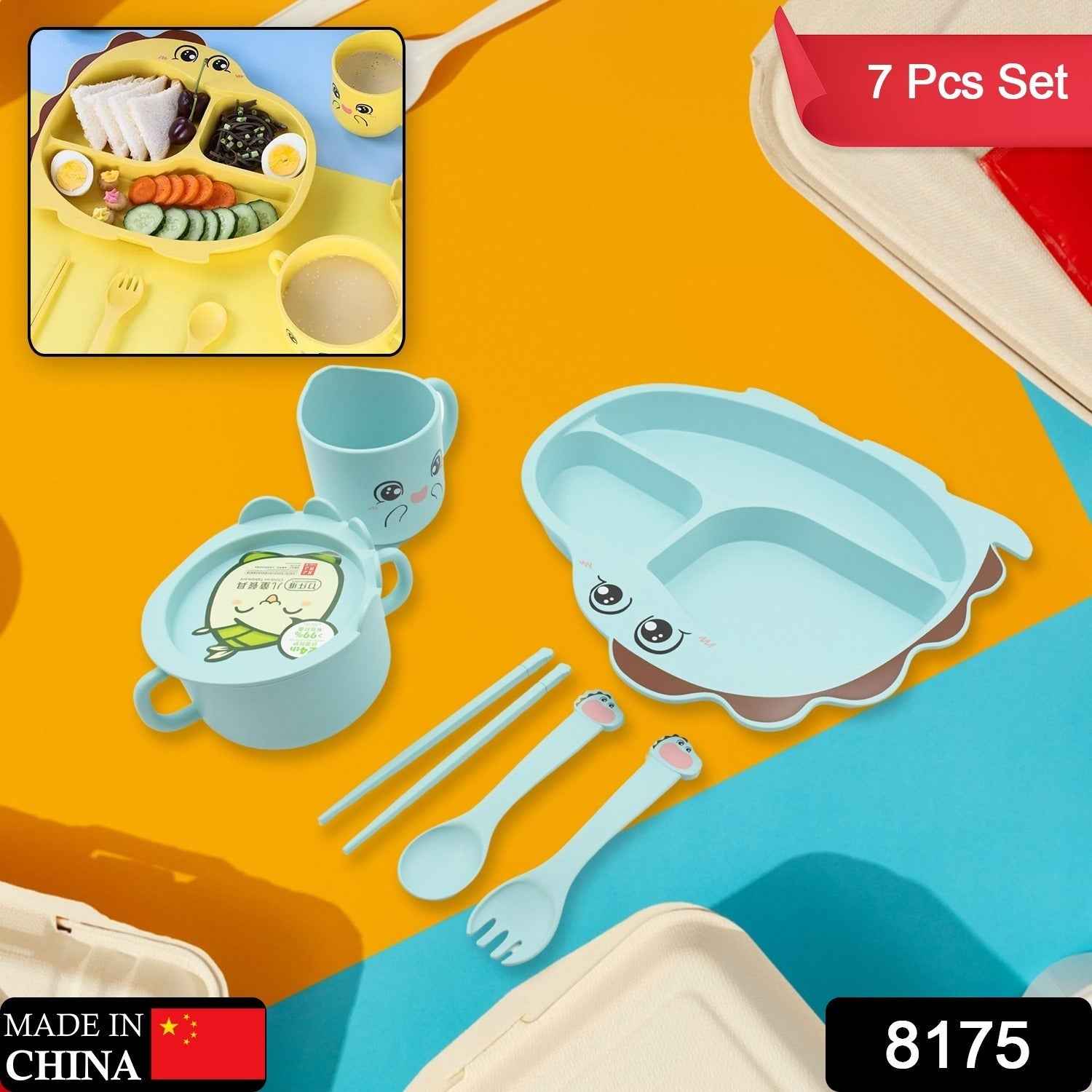 Baby Feeding Set – 7-Piece Bamboo Fibre Dinnerware | Baby Ladle