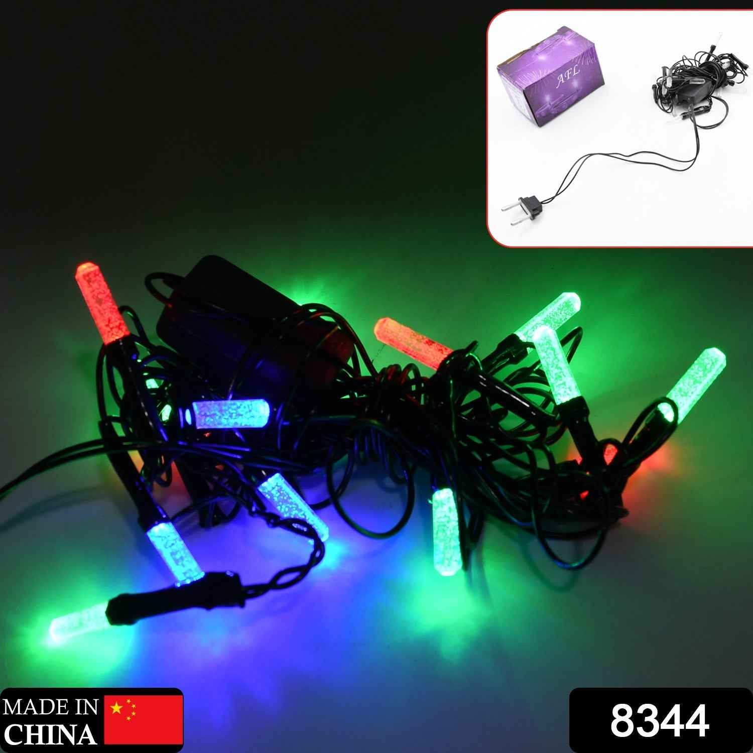Close-up of multi-color LED string lights perfect for Diwali and other Indian festivals.
