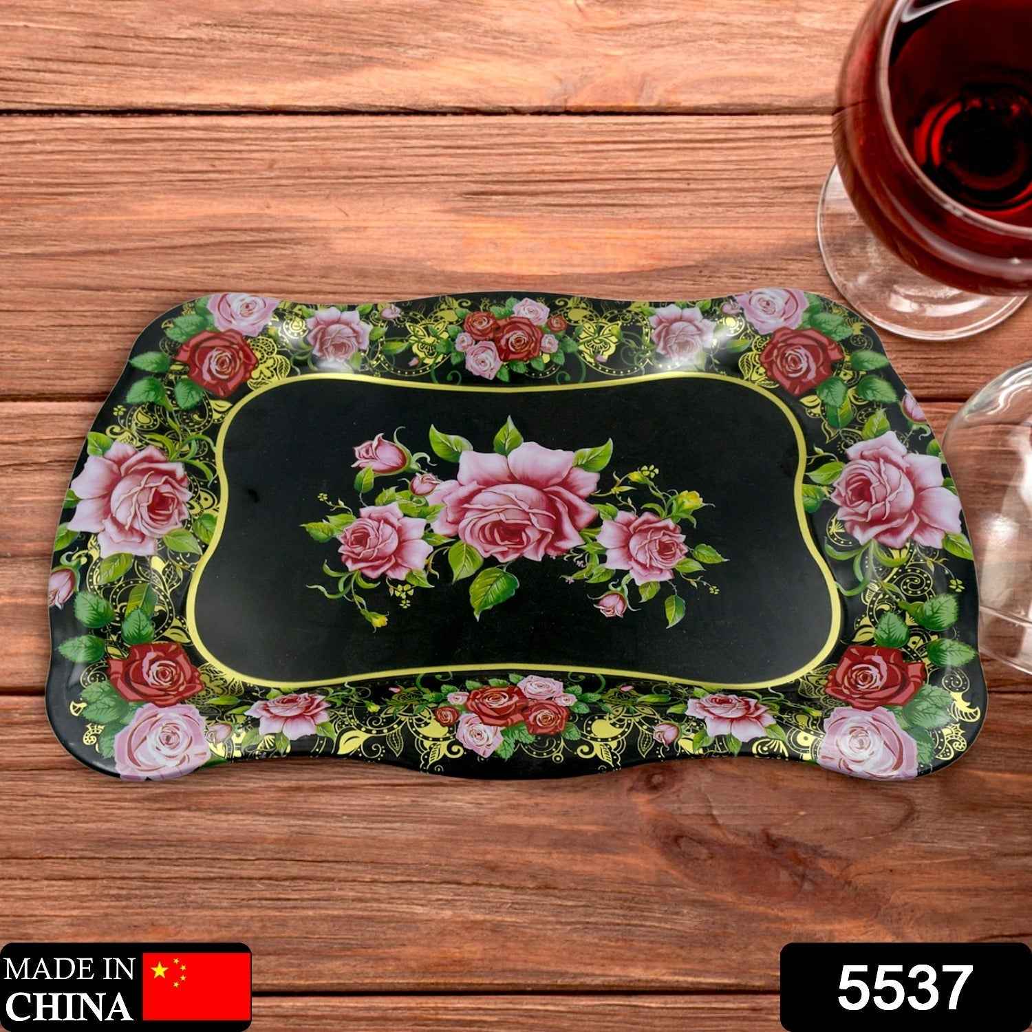 Stainless Steel Serving Tray – Floral Design, Durable | Tidy Table
