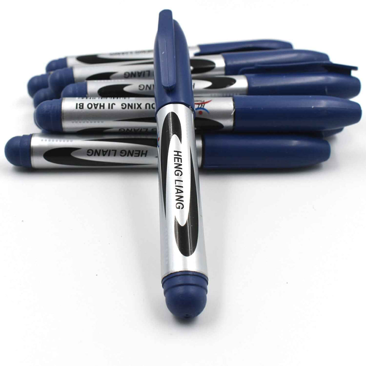 10-piece set of blue permanent markers, ready for use in school or office.