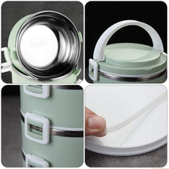 Top-down view of the multi-layer stainless steel tiffin box, ready for packing.