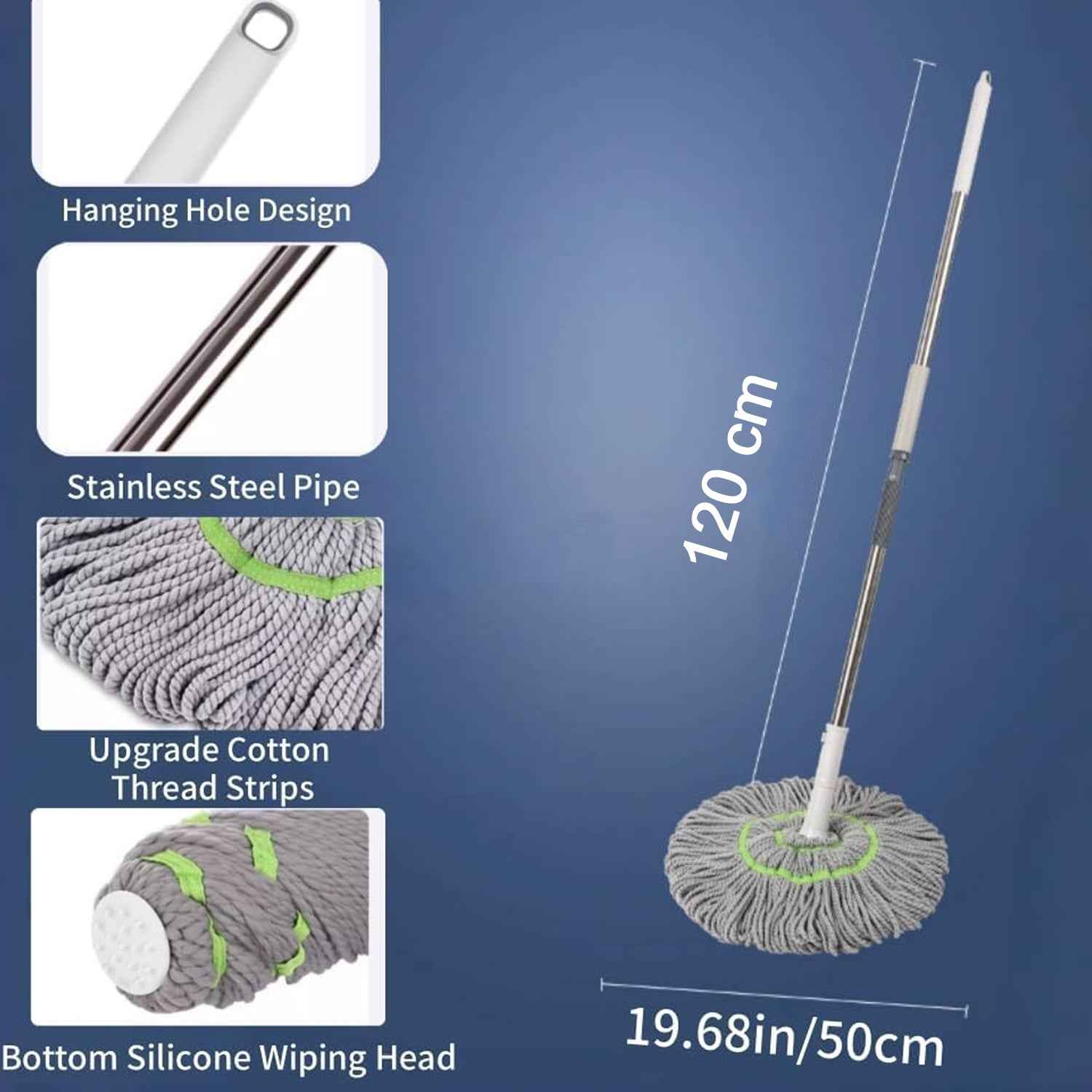 360° Spin Mop – Adjustable Handle & Microfiber Head for Effortless Cleaning