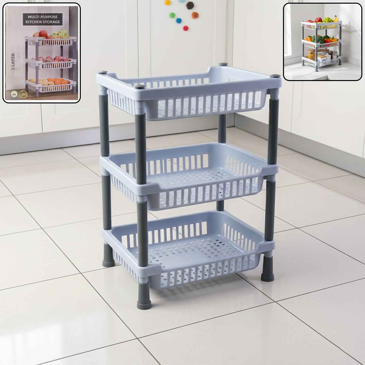Kitchen Storage Basket Rack – 3-Layer Ventilated Organizer