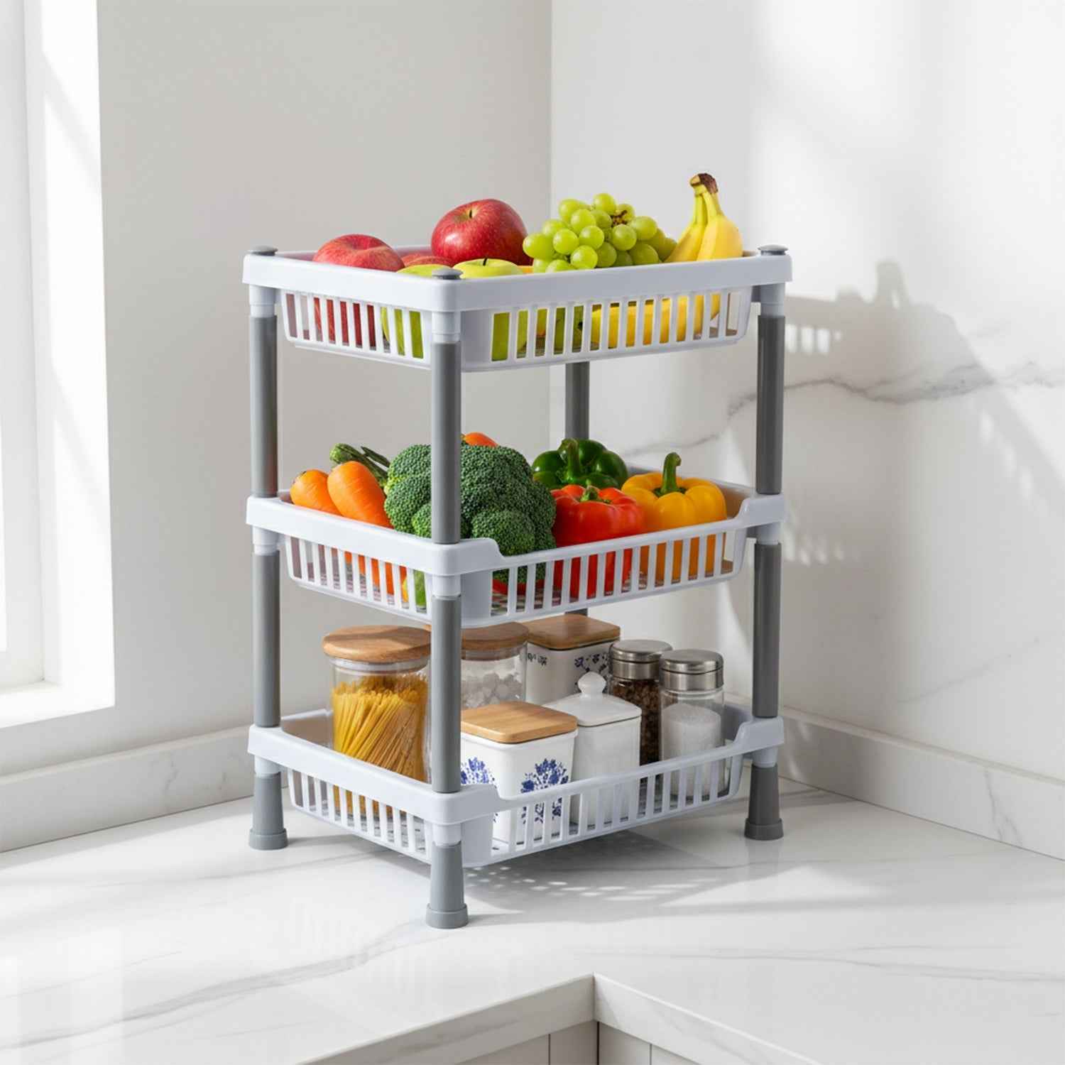 Kitchen Storage Basket Rack – 3-Layer Ventilated Organizer