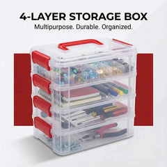 Plastic Storage Box – 4-Layer Transparent Organizer with Handle