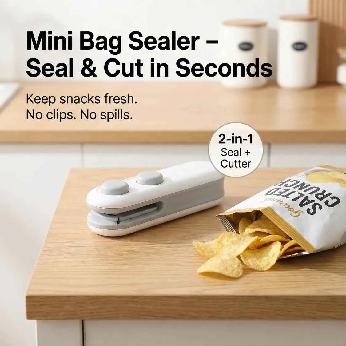 Close-up of ChefAura mini bag sealer’s sealing and cutting feature