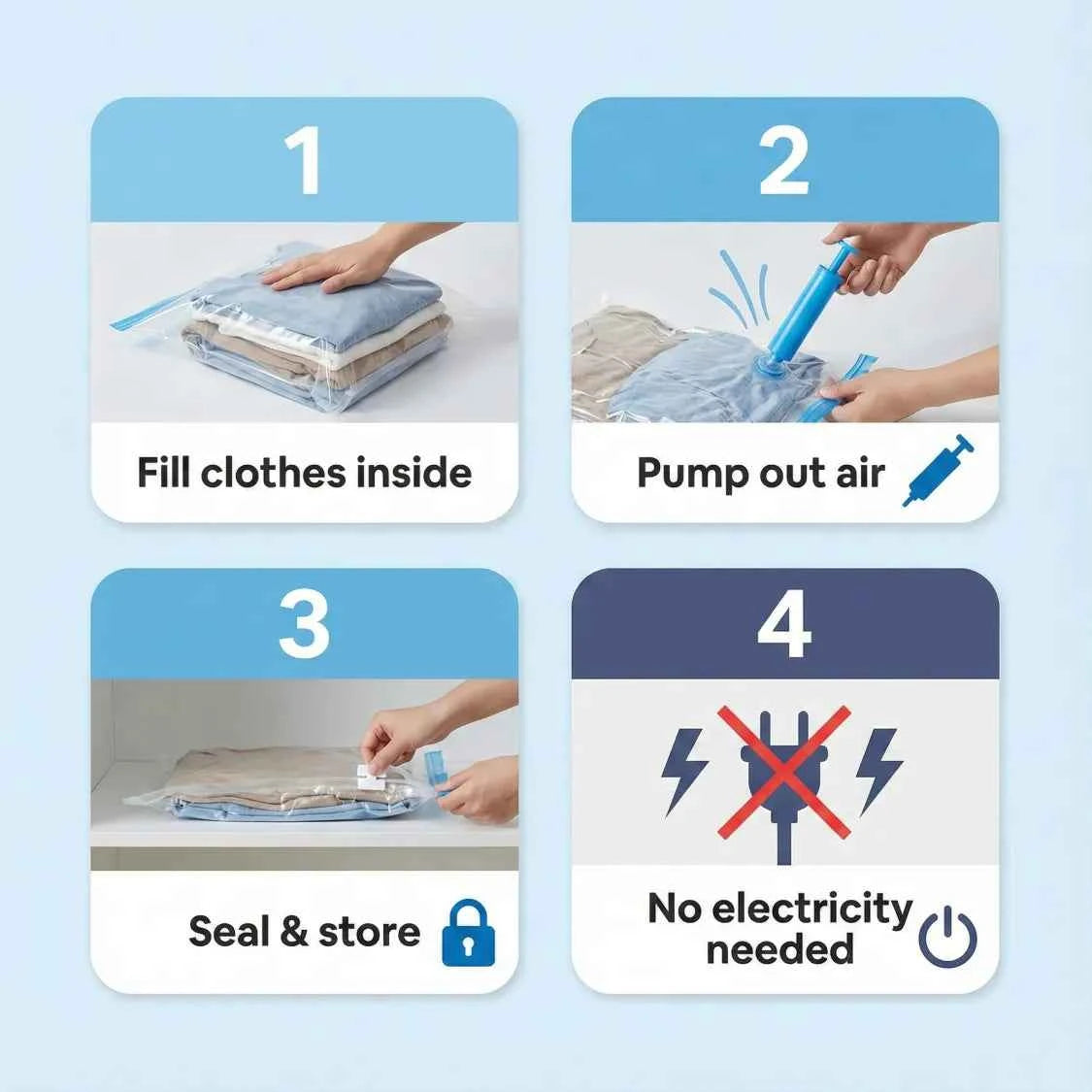 Vacuum Storage Bags with Suction Pump – Space-Saving 5 Pcs Set