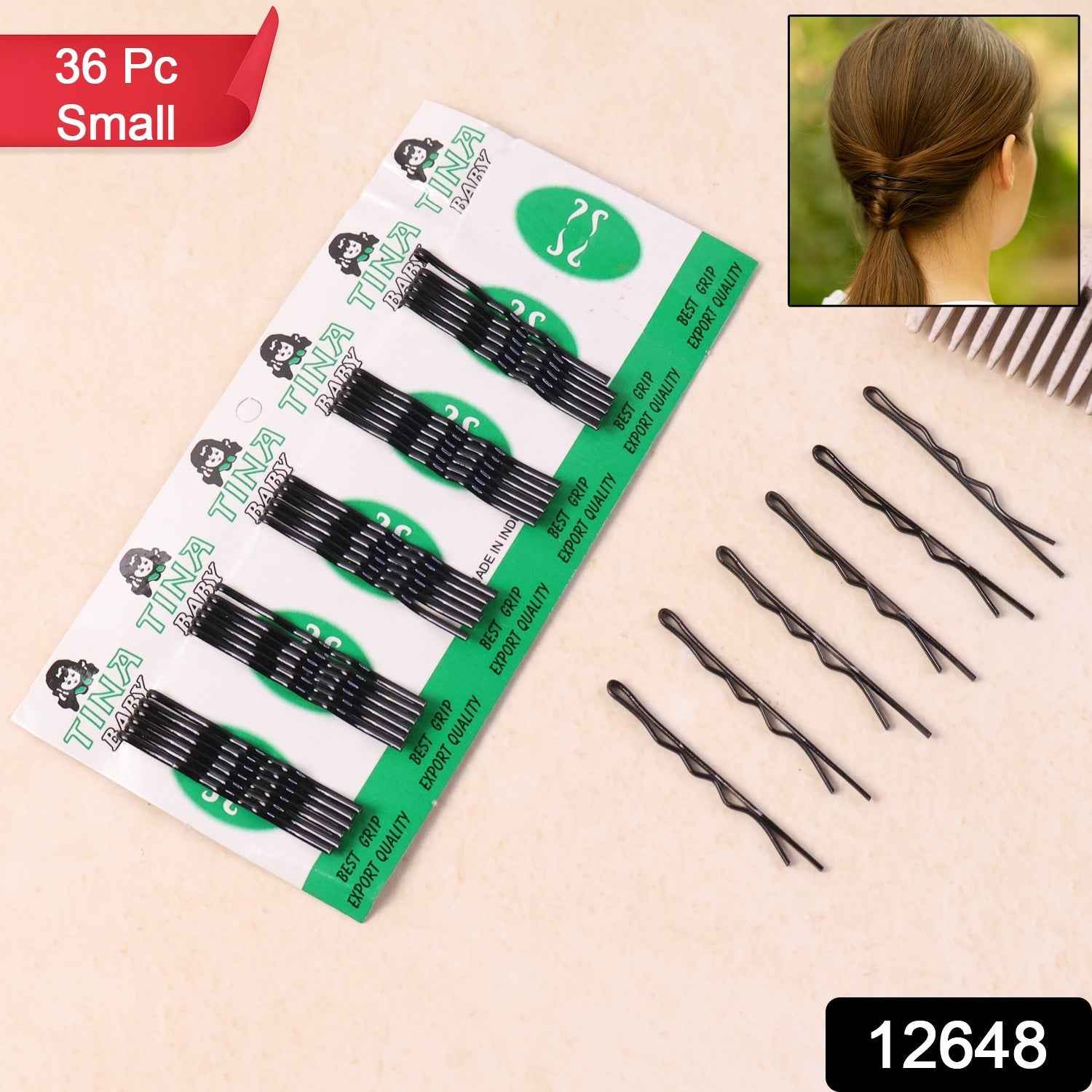Small Black Bobby Pins – Strong Non-Slip Hair Clips, 36 Pc