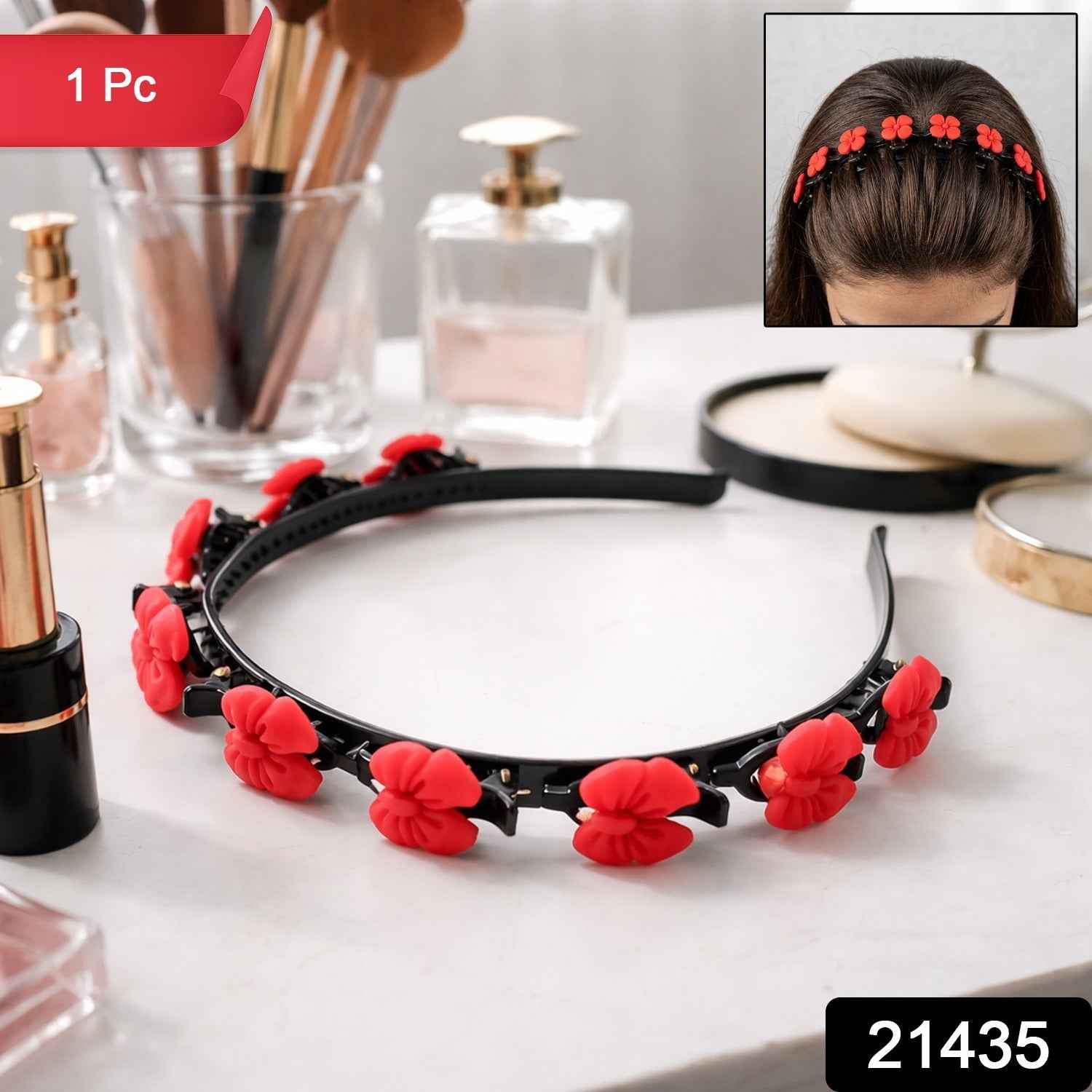 Decorative Floral Headband with Built-In Mini Claw Clips – Stylish and Secure