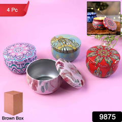 Mandala Printed Metal Candle Container – Reusable 4 Piece Set