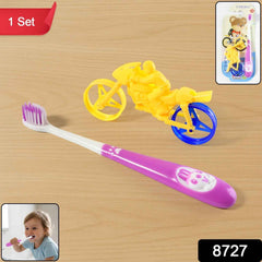 Kids Toothbrush – Panda Design with Fun Motorcycle Toy Set