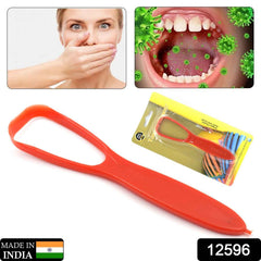 Close-up of the MintGuard plastic tongue scraper designed for effective bacteria removal.