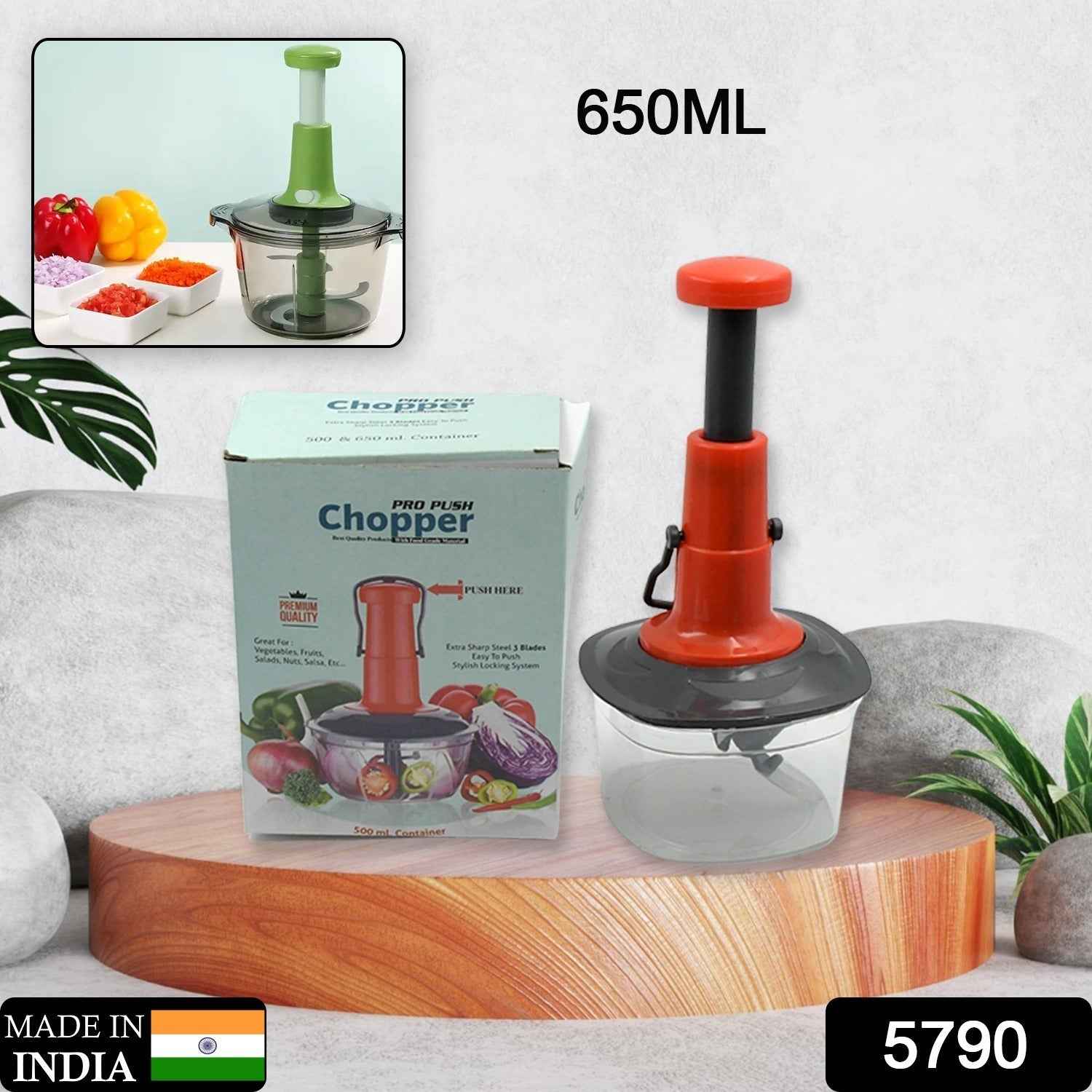 Manual Food Chopper – 650ml, 3 SS Blades, Anti-Slip | Quickslice