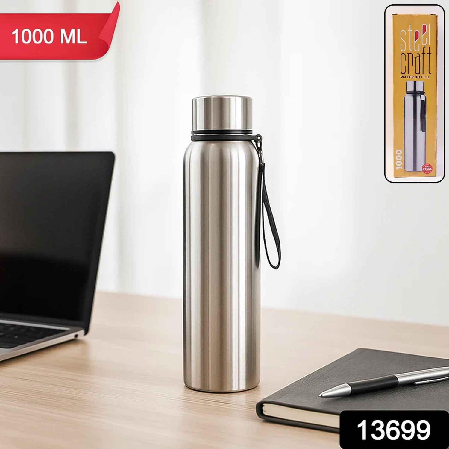 Stainless Steel Water Bottle 1000ml – Vacuum Insulated |
