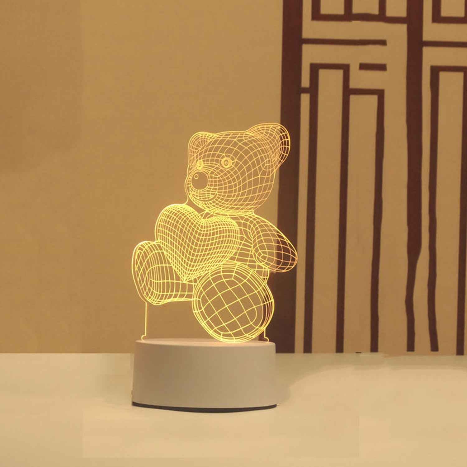 3D Teddy Bear Night Lamp – Captivating Heart Illusion for Kids and Home