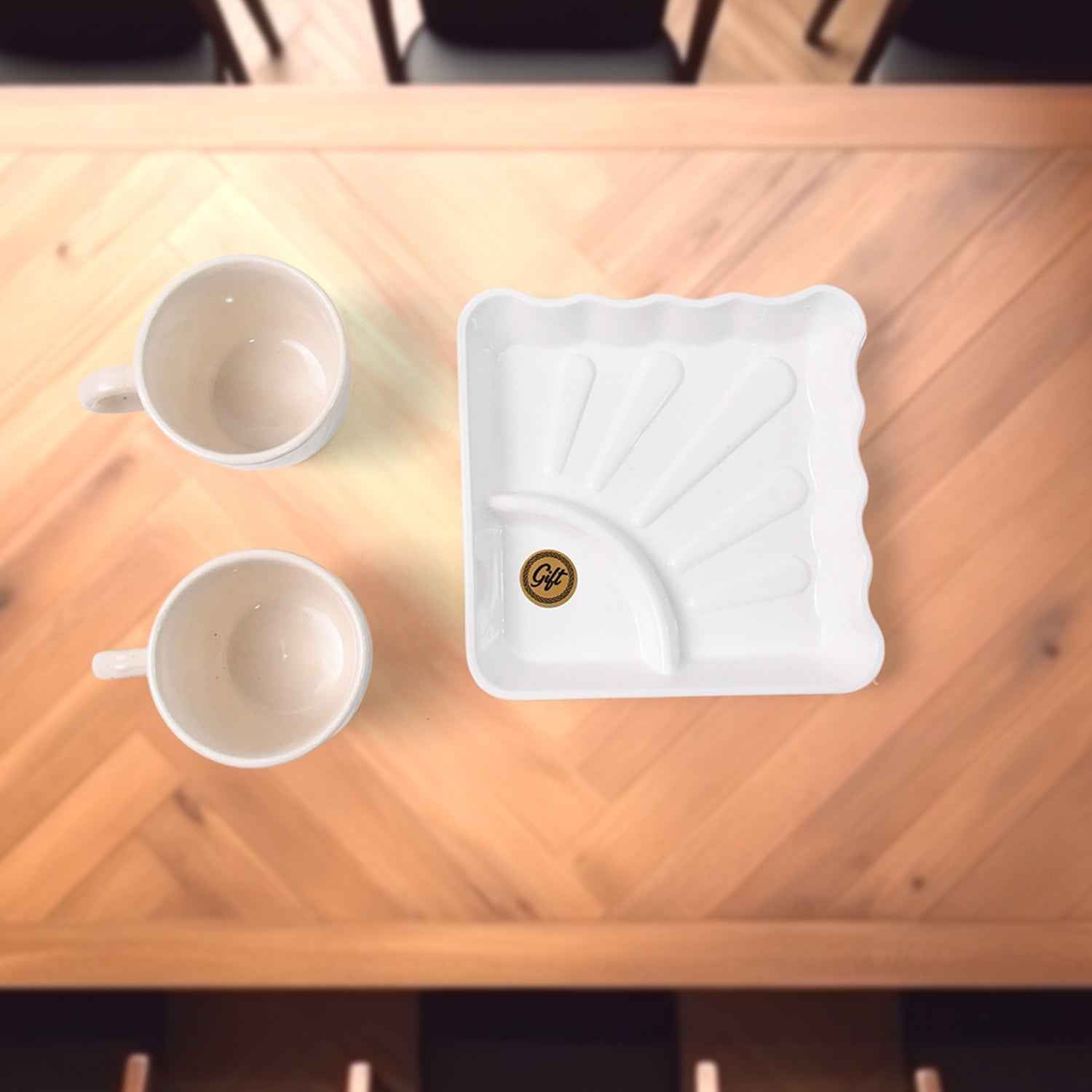 Ceramic Tea Cup Set – Includes Plastic Square Serving Platter