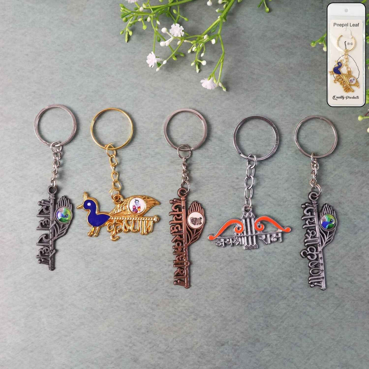 Krishna Theme Keychain Set – Durable Spiritual Metal Keychains