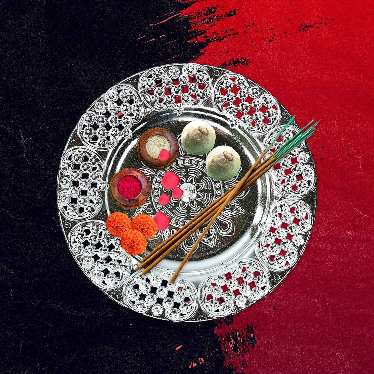 Pooja Thali Set – 8-Inch Plastic Silver Color for Festivals | Styleva