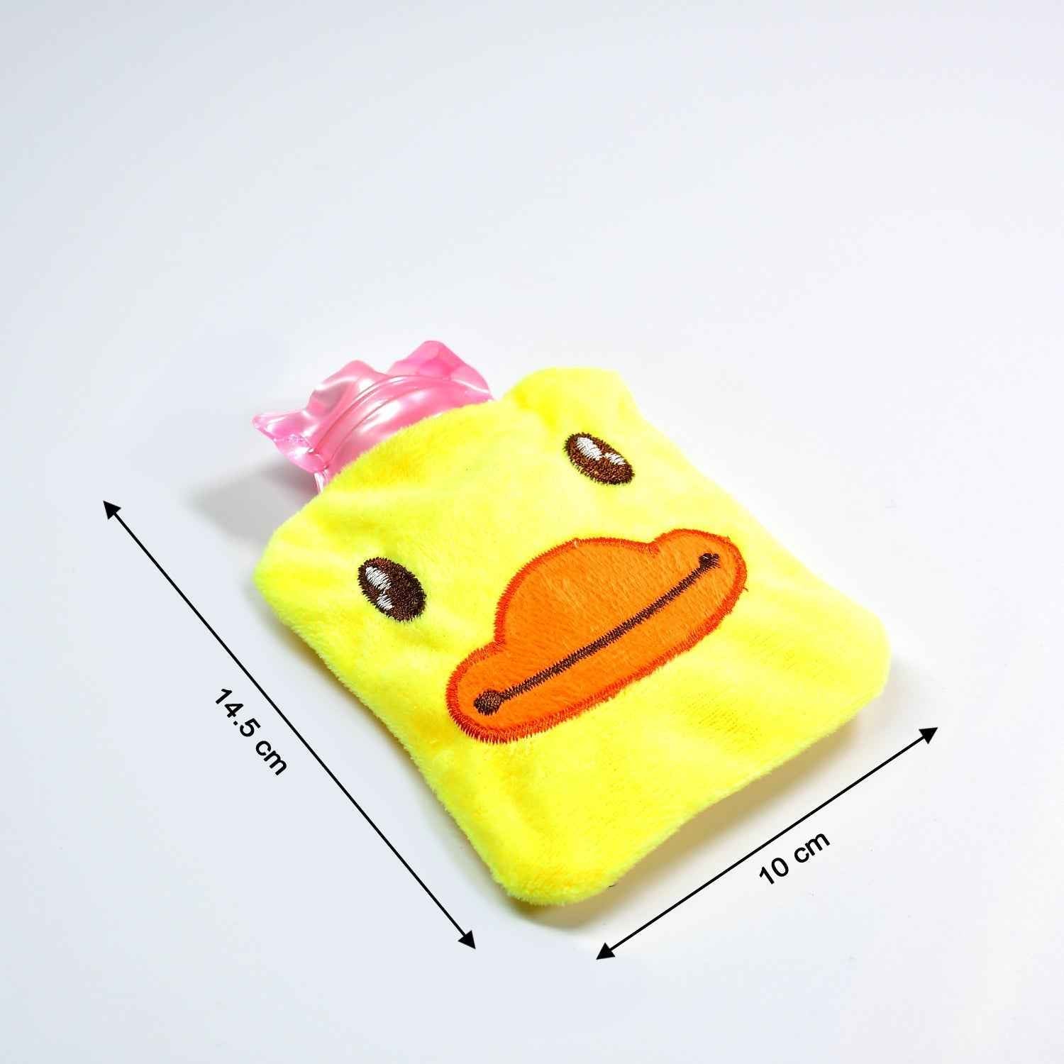 Yellow duck hot water bag for soothing menstrual cramps.